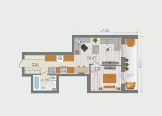 Продажа 1-комнатной квартиры, 46.8 м2, деревня Разбегаево