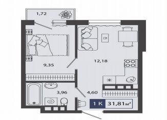 Продаю однокомнатную квартиру, 31.8 м2, Тюмень, улица Владимира Соболевского, 3