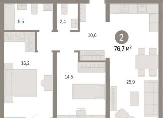 Продается двухкомнатная квартира, 76.7 м2, Тюмень, ЖК Речной Порт