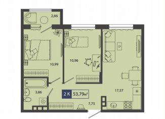 2-комнатная квартира на продажу, 53.8 м2, Тюмень, улица Василия Севергина, 9