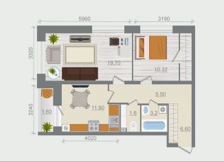 2-комнатная квартира на продажу, 62.3 м2, деревня Разбегаево