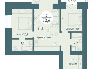 Продажа 3-комнатной квартиры, 72.6 м2, Красноярск, ЖК Скандис озеро, улица Авиаторов, 20