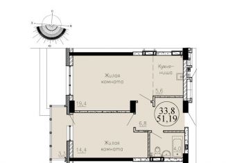 Продам 2-комнатную квартиру, 51.8 м2, Новосибирск, Озёрная улица, ЖК Крымский