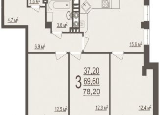 Продажа 3-комнатной квартиры, 78.2 м2, Белгород, улица Губкина, 54, Западный округ