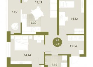 Продажа 2-комнатной квартиры, 75.4 м2, Тюмень