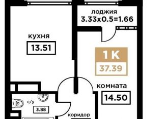 Продаю однокомнатную квартиру, 37.4 м2, Краснодар, Школьная улица, 1, Школьный микрорайон