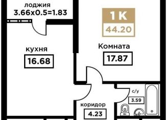 1-комнатная квартира на продажу, 44.2 м2, Краснодар, Школьная улица, 1, Школьный микрорайон