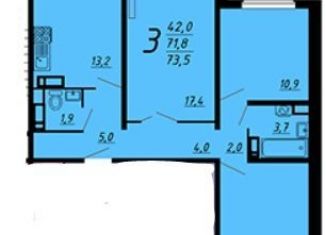 Продаю 3-комнатную квартиру, 73.5 м2, Воронеж, ЖК Лазурный, улица Маршала Одинцова, 25Б/35