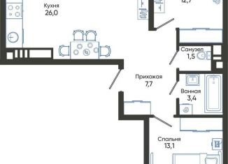 Продается 2-комнатная квартира, 67.6 м2, Краснодарский край