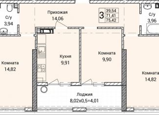 3-комнатная квартира на продажу, 75.4 м2, Севастополь, улица Братьев Манганари, 30к2