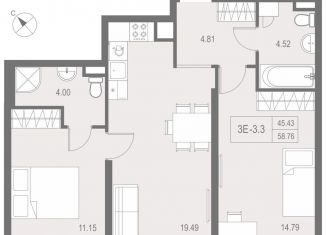 Продам 2-комнатную квартиру, 58.8 м2, Санкт-Петербург, метро Проспект Большевиков