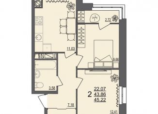 Продажа 2-ком. квартиры, 45.2 м2, Волгоград, Краснооктябрьский район, Тарифная улица, 13