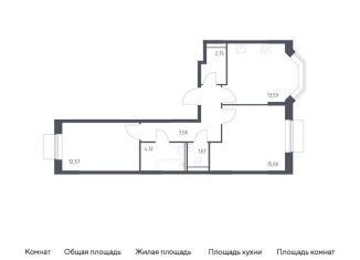 Двухкомнатная квартира на продажу, 57.3 м2, Москва, жилой комплекс Квартал Домашний, 1, станция Курьяново