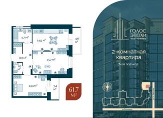 Продается 2-ком. квартира, 61.7 м2, Астрахань, Бакинская улица, 87