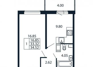 Продается 1-комнатная квартира, 37.3 м2, Мурино