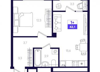 Продается 1-комнатная квартира, 42.1 м2, Тюменская область