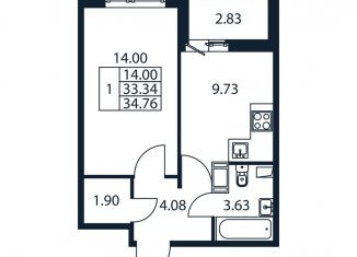 Продается 1-комнатная квартира, 36.2 м2, Мурино