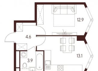 Продам 1-комнатную квартиру, 34.5 м2, Москва, метро Октябрьское поле