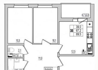 Продается 3-ком. квартира, 69.5 м2, Псковская область, улица Крестки, 11