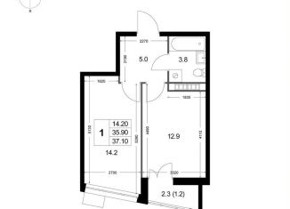 Продам 1-ком. квартиру, 37.1 м2, дачный посёлок Красково