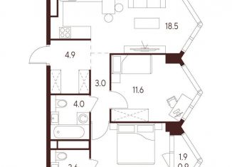 Продам 3-ком. квартиру, 57.8 м2, Москва, метро Октябрьское поле