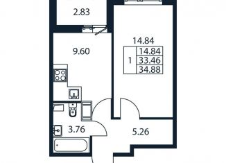 1-ком. квартира на продажу, 36.3 м2, Мурино