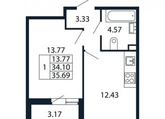1-комнатная квартира на продажу, 37.3 м2, Санкт-Петербург, Арцеуловская аллея, 7к2, Арцеуловская аллея