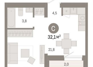 Продам квартиру студию, 32.1 м2, Тюмень