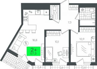 Продажа 2-комнатной квартиры, 57.3 м2, деревня Дударева, улица Сергея Джанбровского, 2, ЖК Андерсен Парк