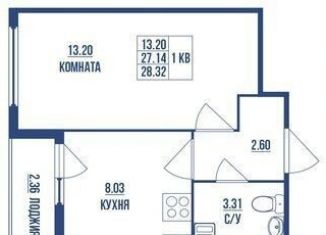 Сдам в аренду 1-комнатную квартиру, 27 м2, Мурино, Воронцовский бульвар, 21к1