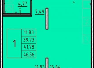 Продам 1-ком. квартиру, 39.7 м2, посёлок Шушары