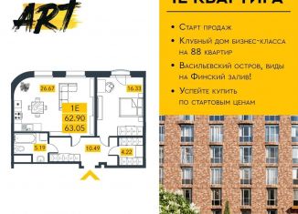 Продается 1-комнатная квартира, 64.1 м2, Санкт-Петербург, муниципальный округ Гавань