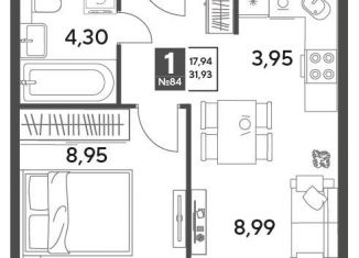 Продаю 1-комнатную квартиру, 31.9 м2, Московская область