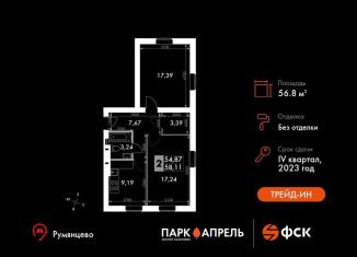 Двухкомнатная квартира на продажу, 56.8 м2, Апрелевка, улица Парк Апрель, 39, ЖК Парк Апрель