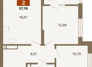 2-комнатная квартира на продажу, 57.8 м2, Екатеринбург, Верх-Исетский район