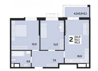 Продается 2-комнатная квартира, 55.2 м2, Адыгея