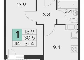 1-комнатная квартира на продажу, 31.4 м2, Хотьково