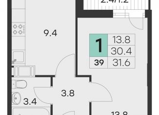 1-ком. квартира на продажу, 31.6 м2, Московская область