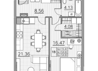 Продается 1-комнатная квартира, 54.6 м2, Казань