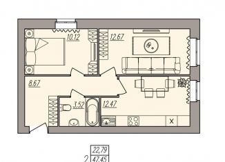 Продается 2-комнатная квартира, 47.5 м2, Волгоград, Дзержинский район, улица Землячки, 84/7