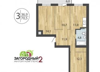 Продается 3-ком. квартира, 70.5 м2, посёлок Молодёжный