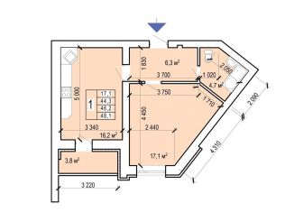 Продам 1-ком. квартиру, 48.1 м2, Энгельс, улица Колотилова, 100