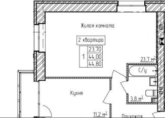 1-ком. квартира на продажу, 44.8 м2, деревня Карабиха