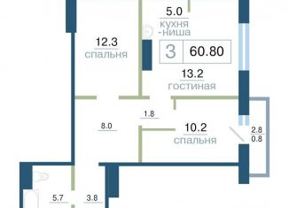 Продам 3-ком. квартиру, 60.8 м2, Красноярский край