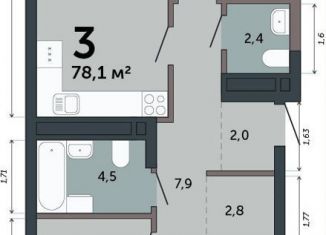 Продам 3-ком. квартиру, 78.1 м2, Екатеринбург, улица Бакинских Комиссаров, 33А/3, ЖК Парк Победы