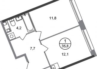 Однокомнатная квартира на продажу, 35.8 м2, Москва, деревня Рассказовка, 2