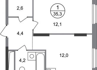 1-комнатная квартира на продажу, 35.3 м2, деревня Рассказовка, деревня Рассказовка, 2