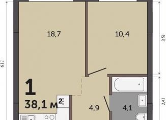 Продается 1-комнатная квартира, 38.1 м2, Свердловская область