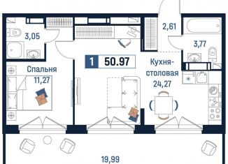 Продаю 1-комнатную квартиру, 51 м2, Мурино