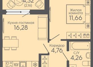 Однокомнатная квартира на продажу, 39.1 м2, Екатеринбург, жилой комплекс Новокольцовский, 5, метро Ботаническая